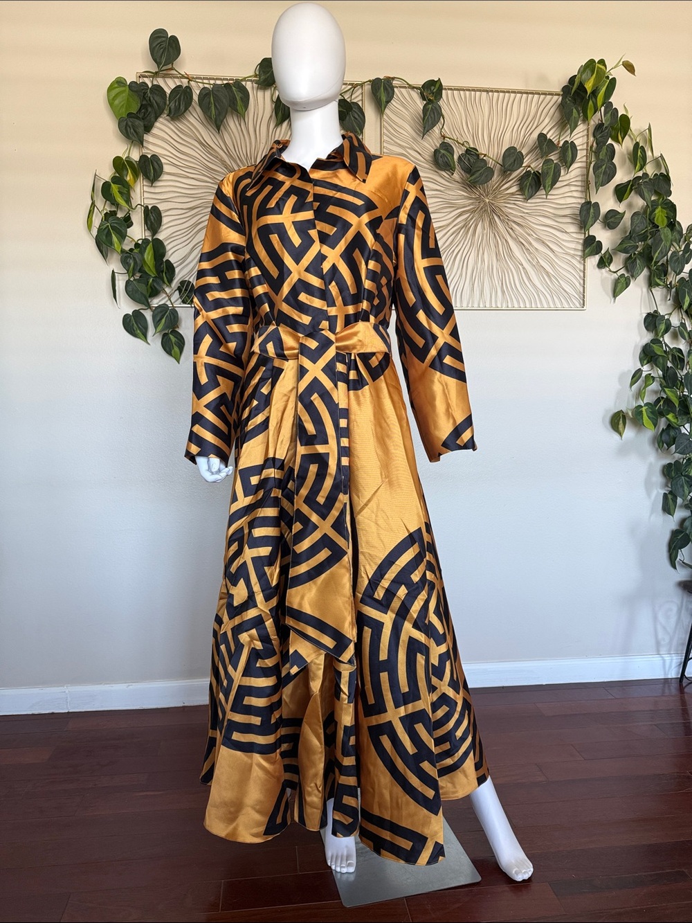 Especially Yours Gold and Black Tribal Shirt Dress by Nubiano Size 14 New